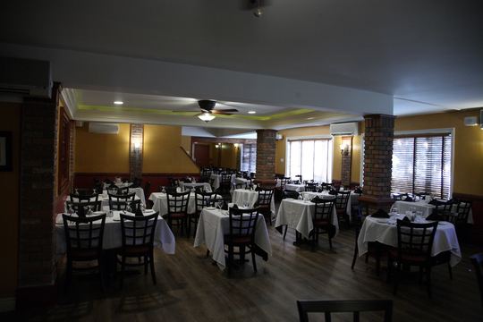 Dining room with set tables