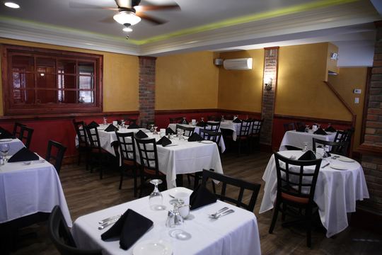 Dining room with warm tones