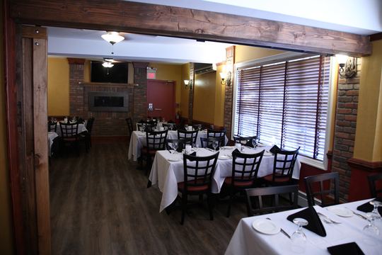 Dining area with fireplace